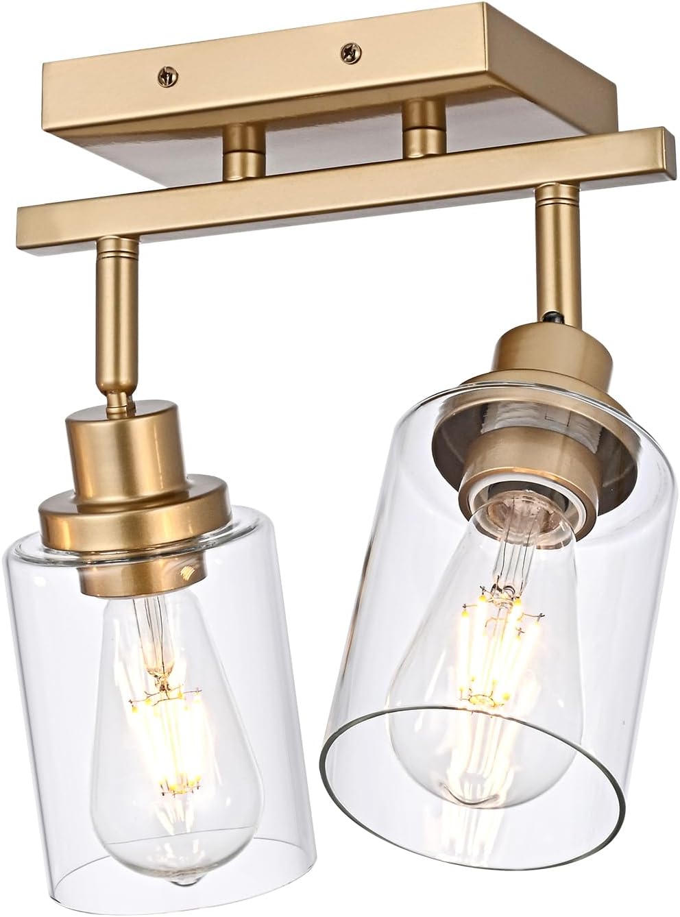 2-Light Track Lighting Fixtures Gold Finish, Multi-Directional Rotating Ceiling Tracking Lights with Clear Glass, Modern Bathroom Wall Vanity Lights Track Lighting Kits for Kitchen Accent Shop