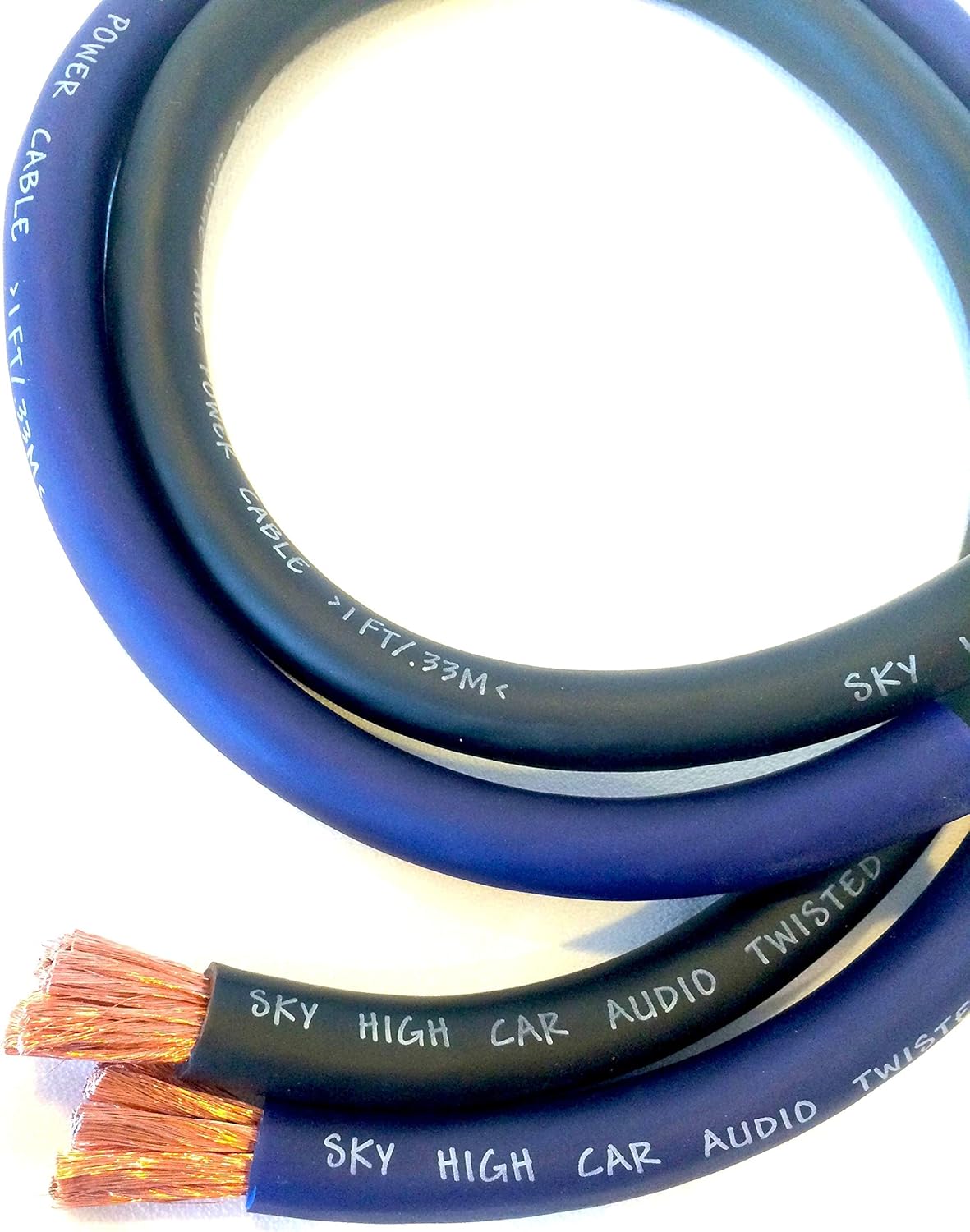 50 ft OFC 1/0 Gauge Oversized 25' Blue & 25' Black Power Ground Wire Sky High Car