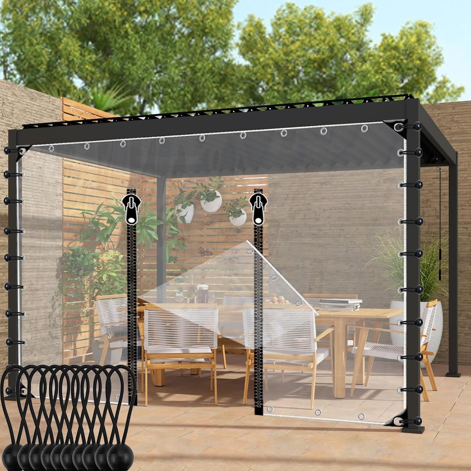 Clear Waterproof Tarpaulin, 0.5mm Gazebo Vinyl Transparent Awning Canopy Patio Enclosure LMyyds(27.88x9.84'/8.5x3m)