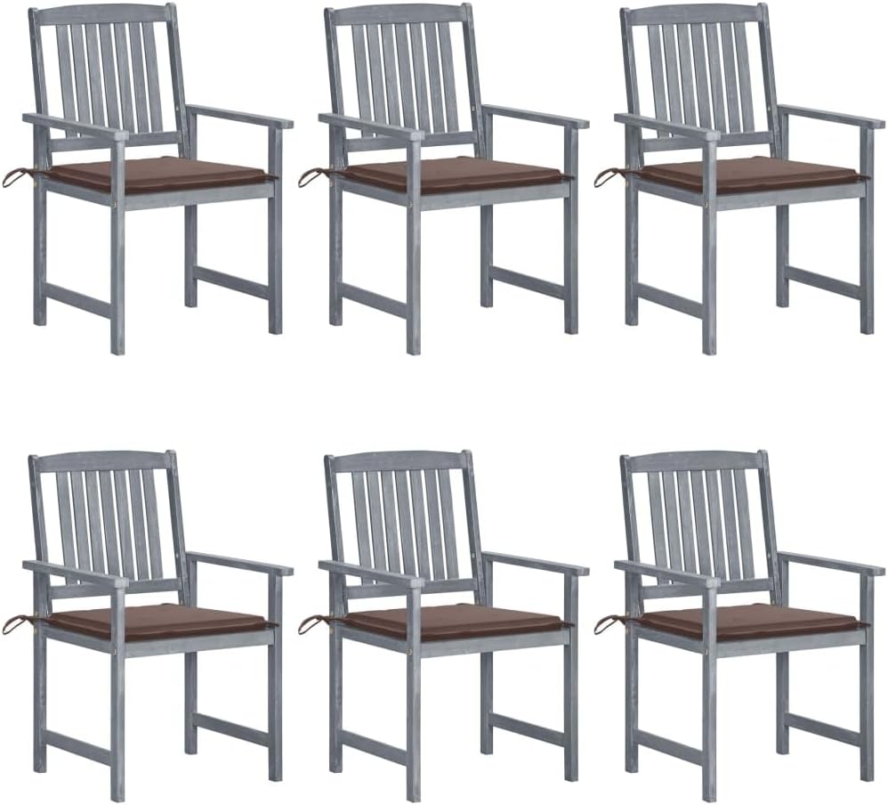 Patio Chairs with Cushions 6 pcs Solid Acacia Wood Gray,Acacia Wood Patio Chairs for Outdoor Comfort and Durability Outdoor Furniture, Outdoor Chairs