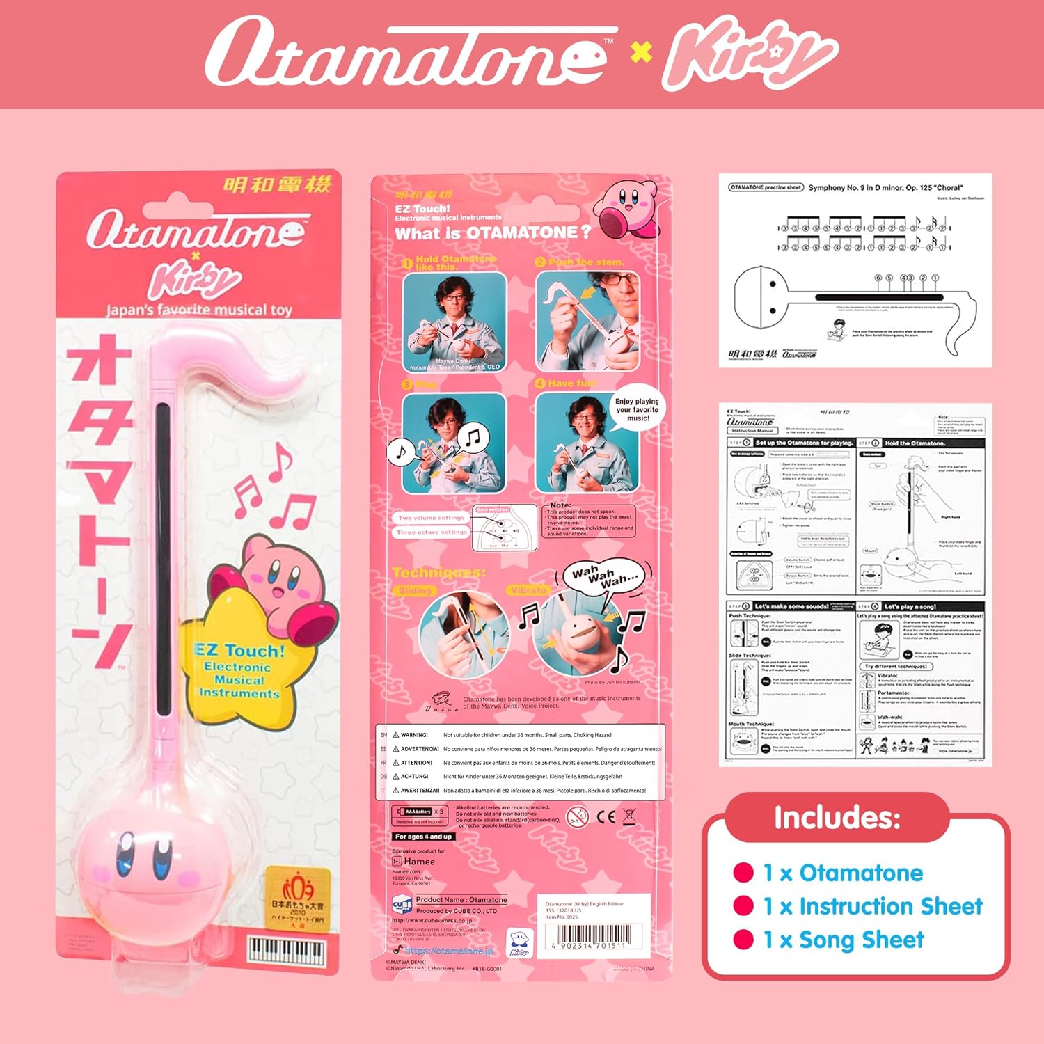 Otamatone Regular [Kirby] and Matte Case [Black] Bundle Japanese Electronic Musical Instrument Portable Music Synthesizer from Japan Maywa Denki Award Educational Fun Gift for Children Teen Adult