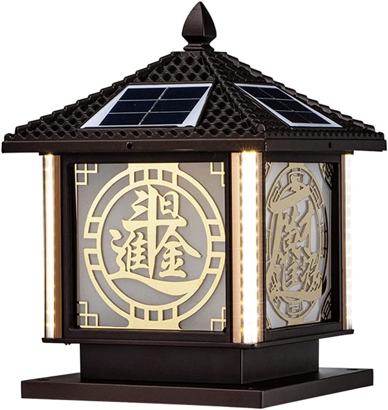 CHENKUI Landscape Decor Solar Pillar Light Waterproof Post Lamp Cast Aluminum LampShade LED Post Cap Lights Vintage Style E27 Pier Mount Lighting Fixtures For Garden, Post, Deck, Patio, Decor Or Fence