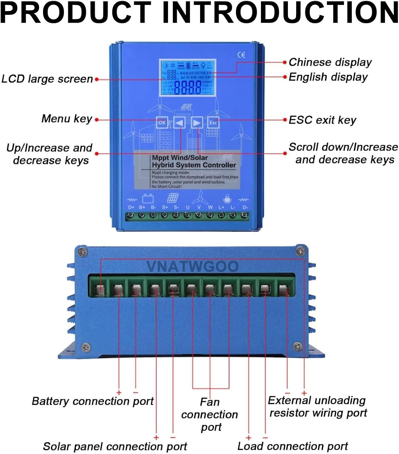 Pro Hybrid Charging System - 16000W Solar/Wind Controller with Auto Voltage & LED Monitor(12V)