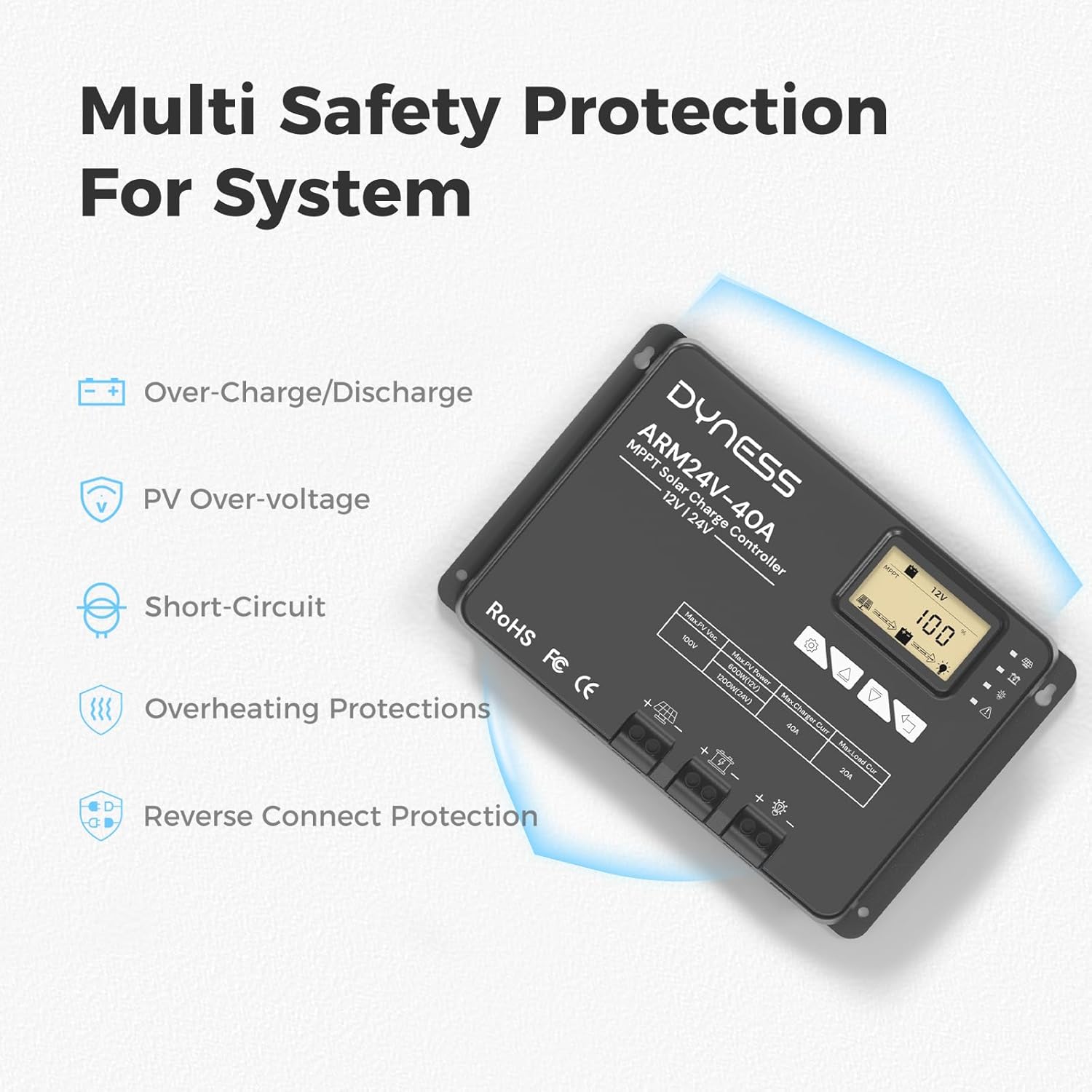40A MPPT Solar Charge Controller 12V/24V DC Input, APP Real-Time Monitoring with Bluetooth 5.0, Parameter Adjustable LCD Display, Perfect for Solar System & LiFePO4, SLD, Gel, FLD, AGM Battery