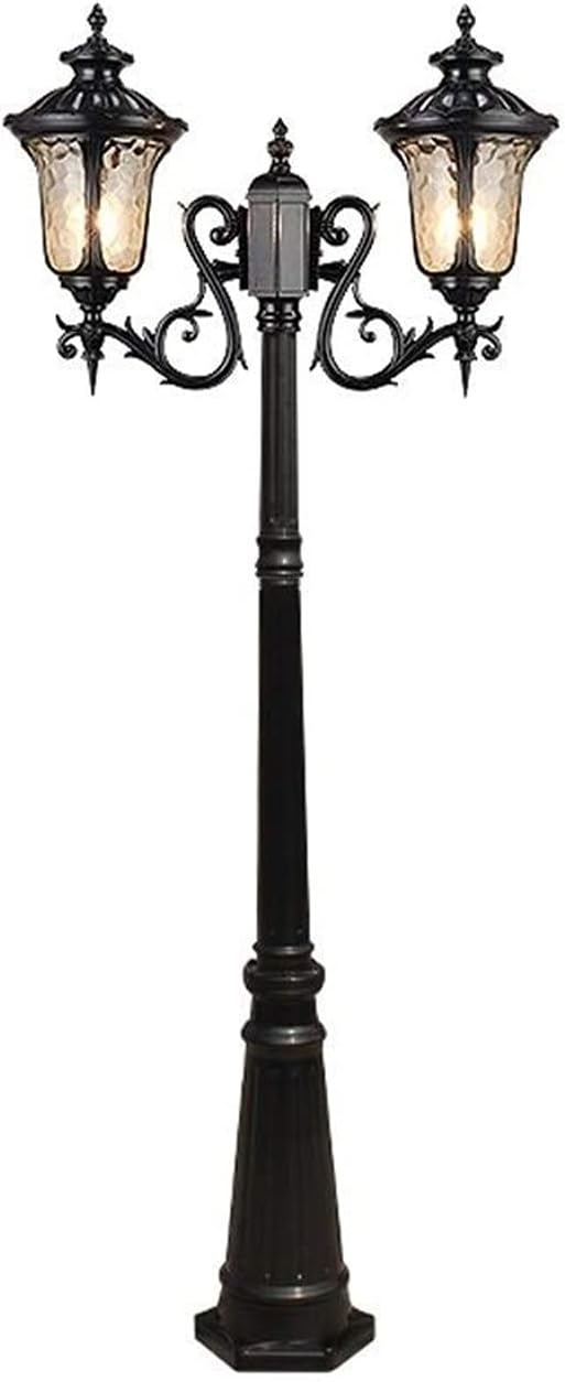 Creative 2-Head Traditional High Pole Landscape Street Light Aluminum Glass Outdoor Patio Lawn Lighting Pillar Lamp IP55 Waterproof Garden Courtyard Column Post Lantern