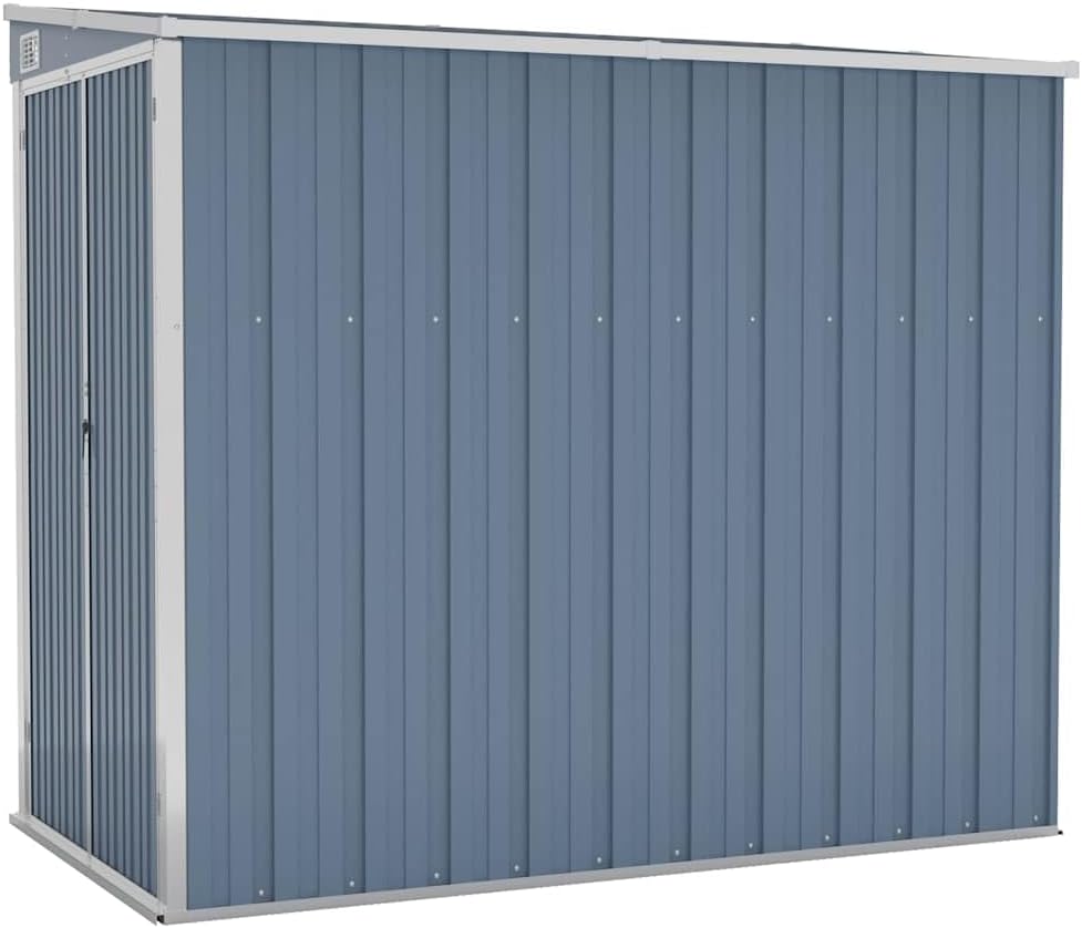 vidaXL Wall-Mounted Garden Shed - Gray Galvanized Steel Outdoor Storage – Double Doors for Easy Access - Lockable Handle for Security - Rust Resistant & Weather-Proof - Minimal Maintenance Required