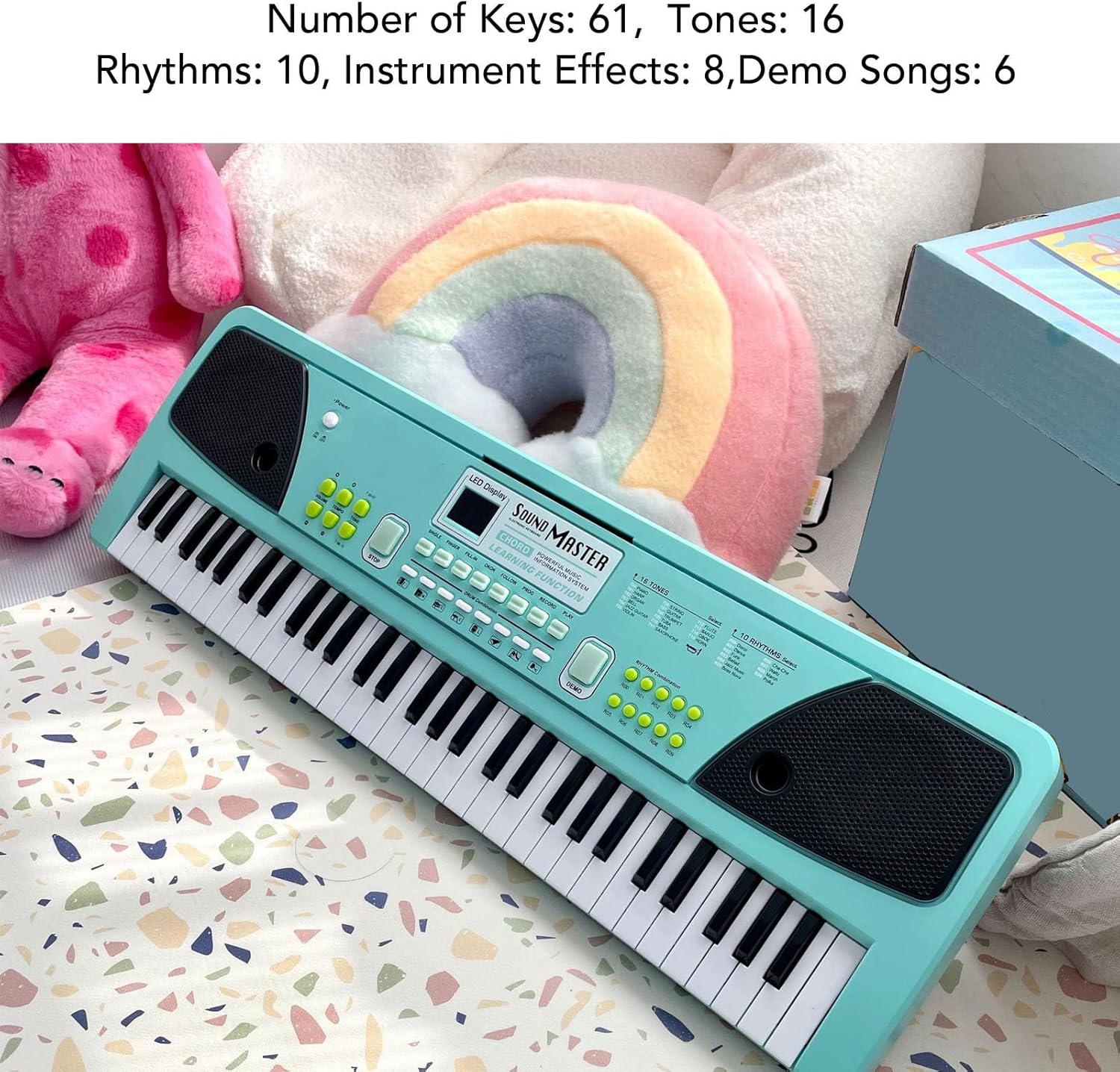 61 Key Keyboard Piano, USB Recargeable Portable Electronic Digital Piano with Microphone, Flexible Dual Power Source, Multi Functional Electronic Piano for Beginner Professional