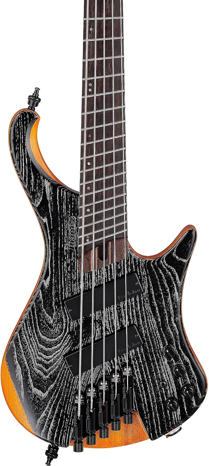 Ibanez EHB1135MS Headless 5-String Bass Guitar, Panga Panga Fingerboard, Silver Wave Black Low Gloss