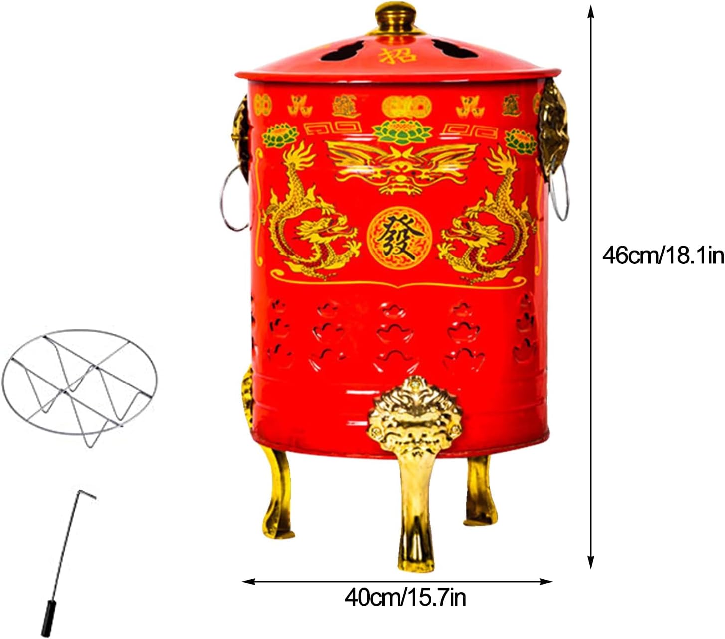Outdoor Burn Barrel with Grid and Fire Hook, Portable Fire Pit, Burn Cage for Burning Garbage Leaves
