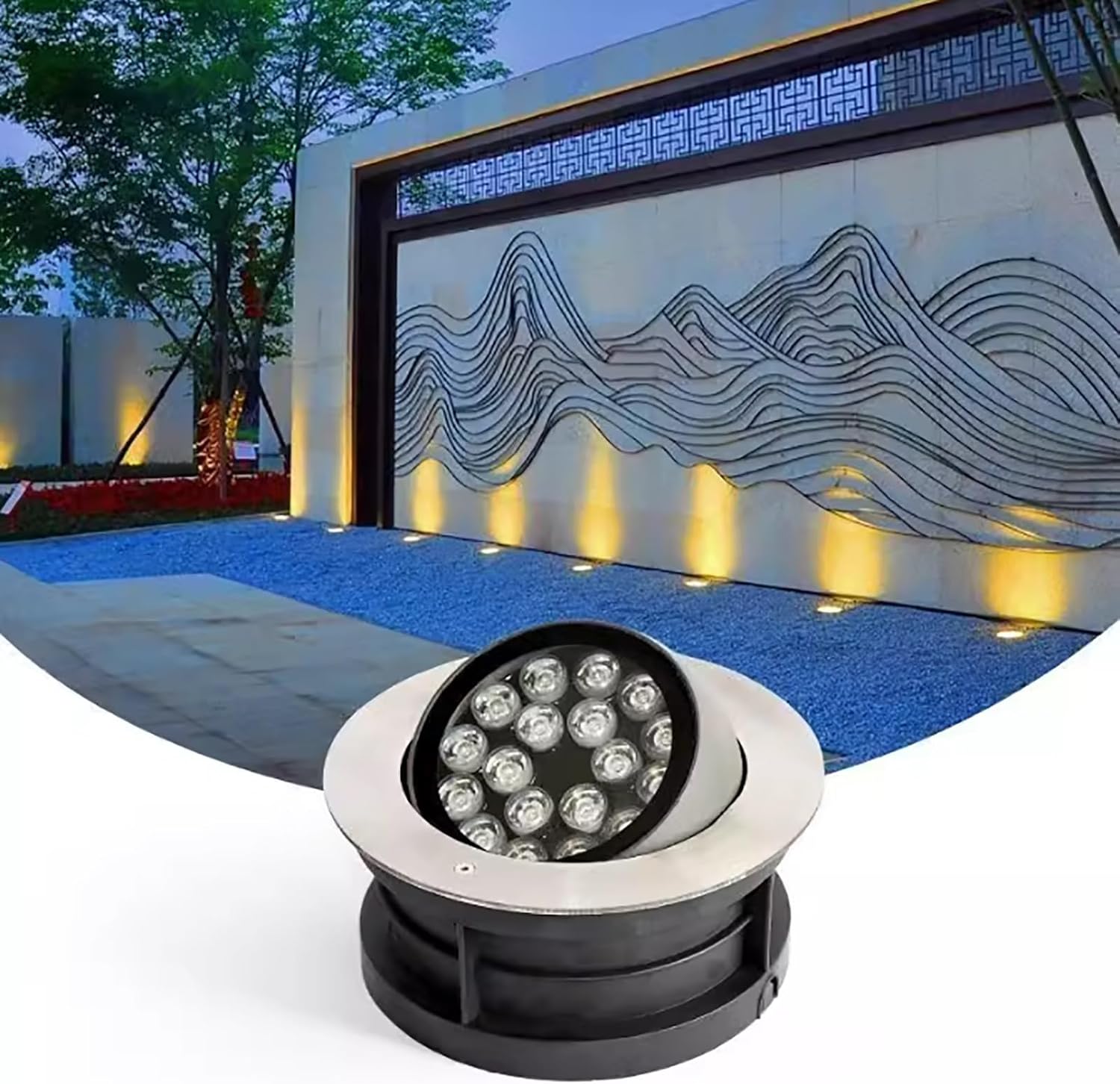 LED Landscape Lights - Outdoor Buried Lights, 110V 15-60° Adjustable Design Recessed Spotlight, IP67 Waterproof Fully SealedPolarized Floor Lamp, Ground Light for Decorative Lighting(Yellow,18W)