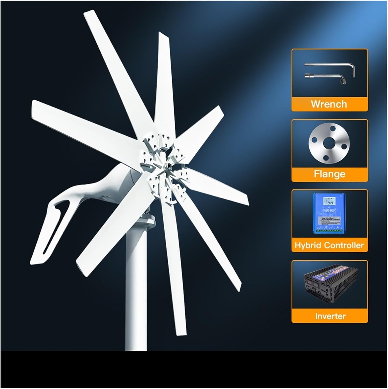 1000W Wind Turbine Generator Kit Horizontal Turbine 12V/24V/48V Low Noise Household with 7 Blades Low Starting Speed for Home(Off Grid System,48V_1000W)