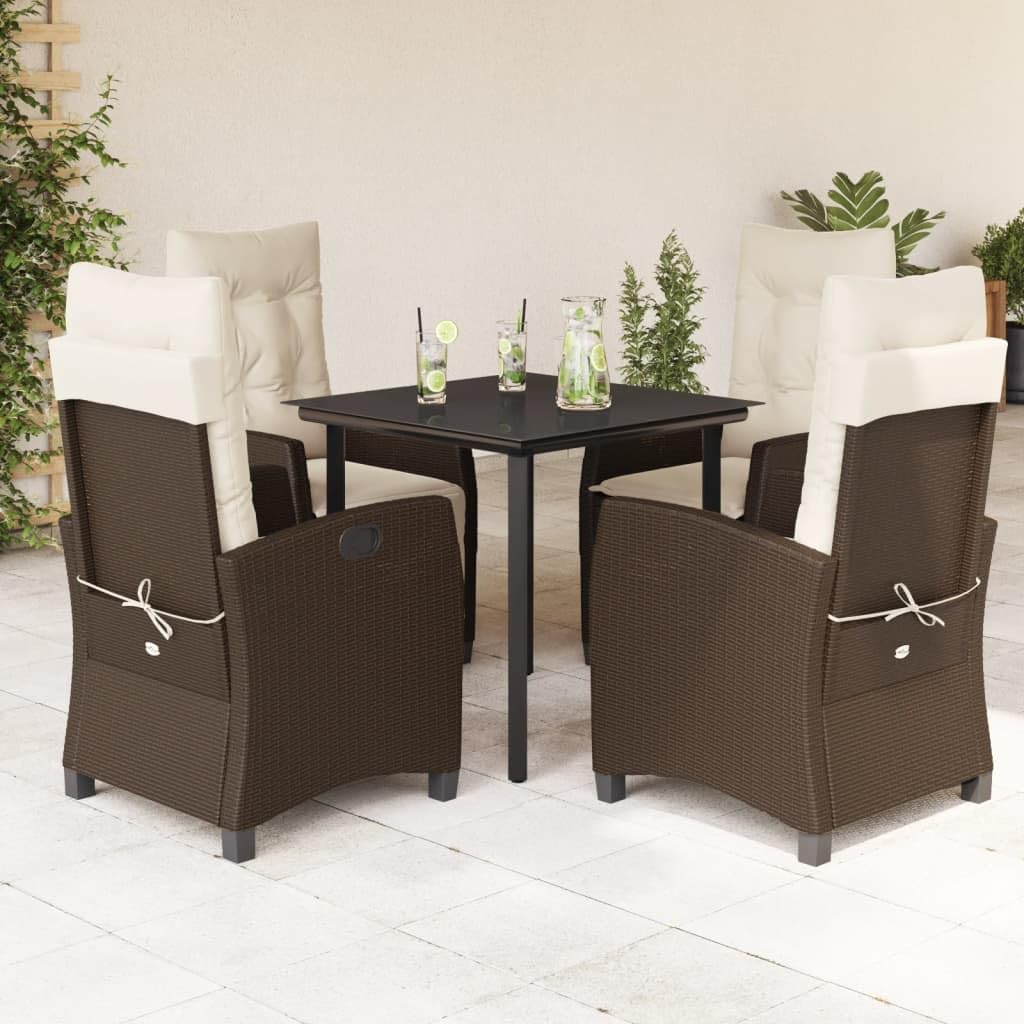5 Piece Patio Dining Set with Cushions Brown Poly Rattan Garden Furniture