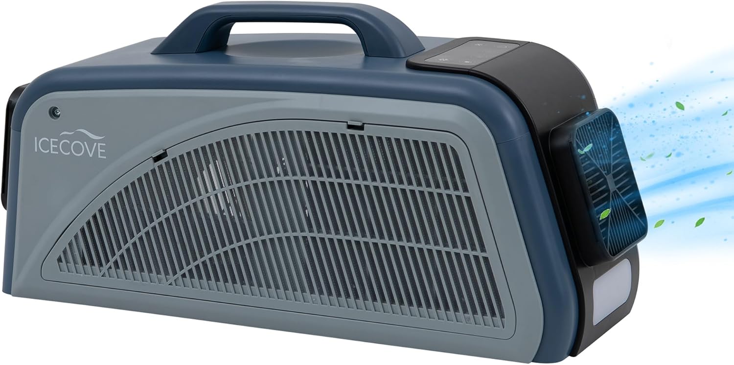 IceCove Portable Air Conditioner, 2500BTU Fast Cooling Car AC Unit, 250W Low Power Consumption, 25.5VDC, 2 Fan Speed, 3 Light Mode for Tent Camping RV Truck Van Life Home (Battery Not Included), Blue
