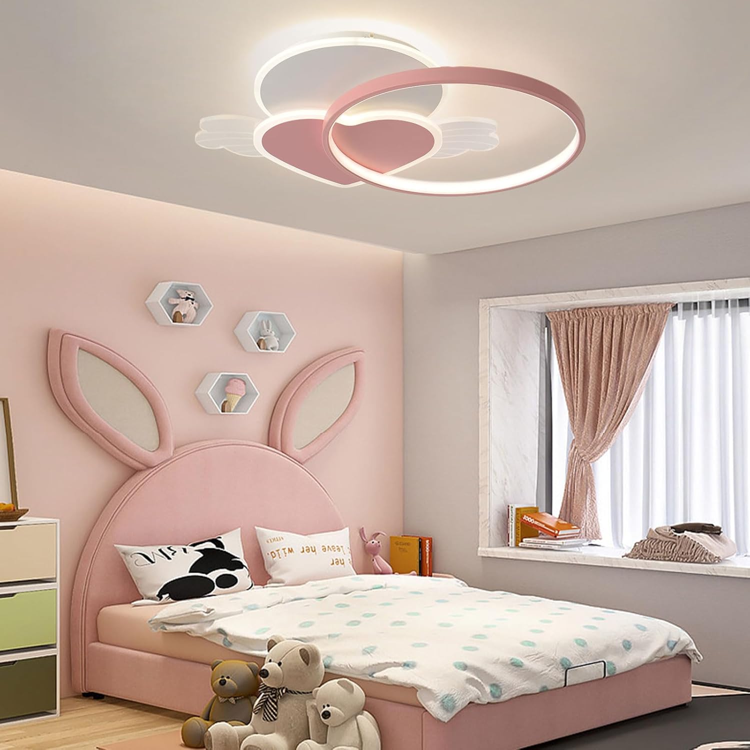 Creative Dimmable LED Ceiling Light, Modern Flush MountCeiling Chandelier with Remote Control, Love Heart Design Acrylic Shade Ceiling Lamp Fixture for Living Room Bedroom Kids Room