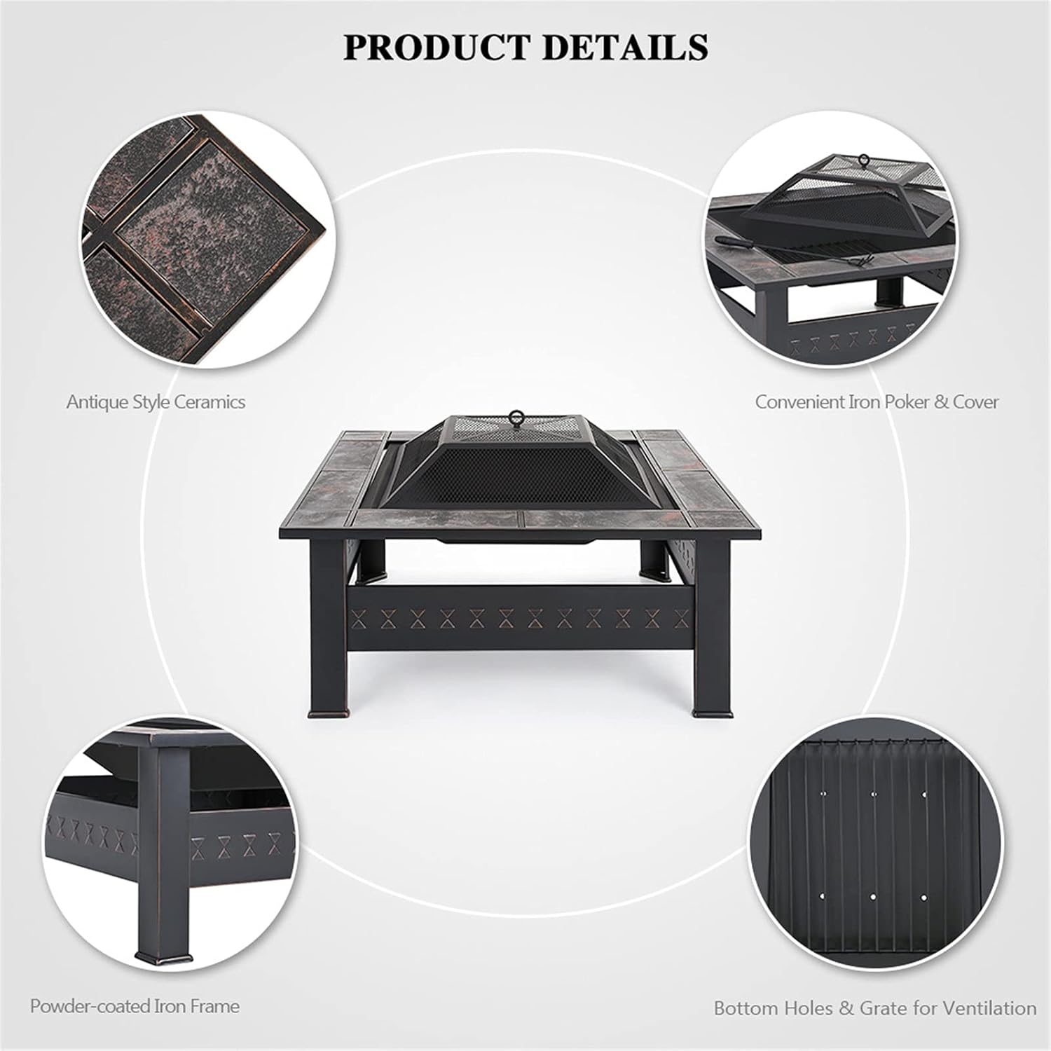 Outdoor Brazier Fire Pit with Backyard Outdoor Fireplace Table Grill Camping Stove Fire Pit BBQ Outdoor Courtyard (Color : Black Size : 81x81x46cm) (Bronze 81x81x35cm)