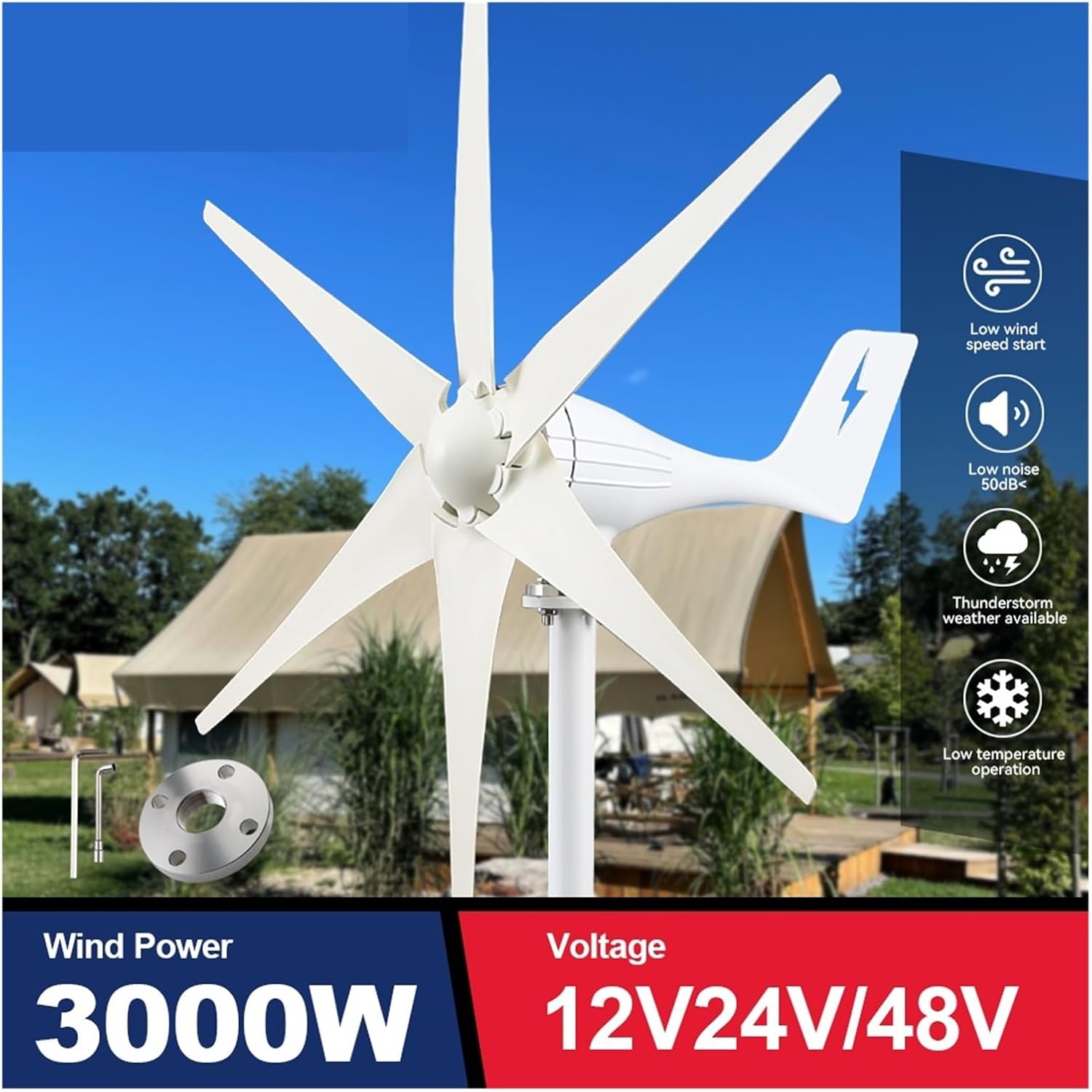 Wind Turbine Generator Power 3000w 3 6 8 Blades 12v 24v 48v with Mppt Controller for Home Use Low Starting Speed for Home(6 Blades,24V)