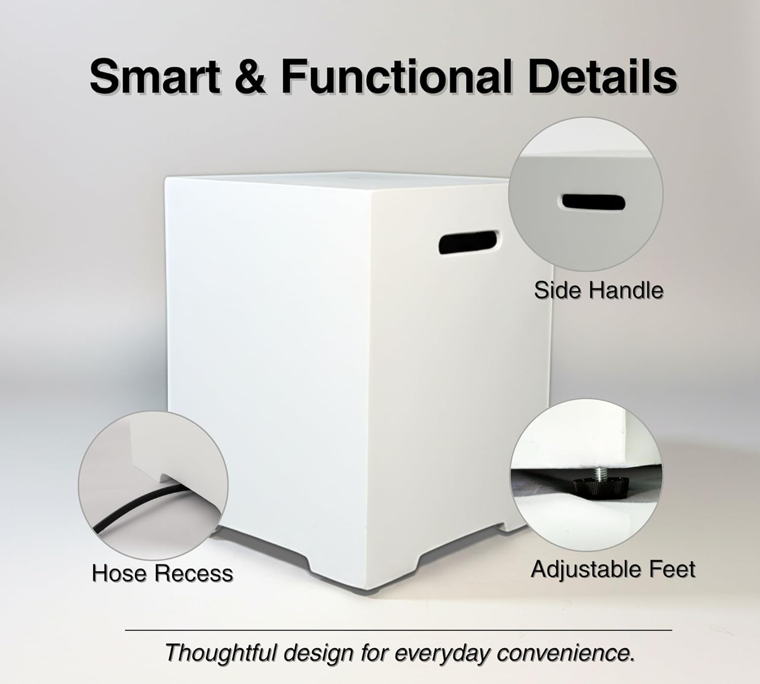60-Inch Outdoor Gas Propane Fire Pit Table with Propane Tank Cover,Set-2-Piece,60,000 BTU Concrete Fire Pit with Free Rain Cover, Tank Seat, Lava Rocks, for Outside Patio Backyard,White
