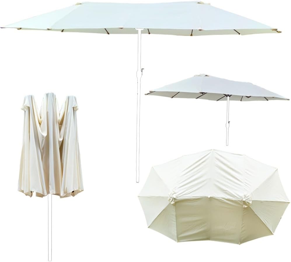 Double Sided Umbrella Replacement Canopy, 12 Ribs Patio Umbrella Canopy Replacement, Replacement Parasol Cover, Canopy Only(Beige)