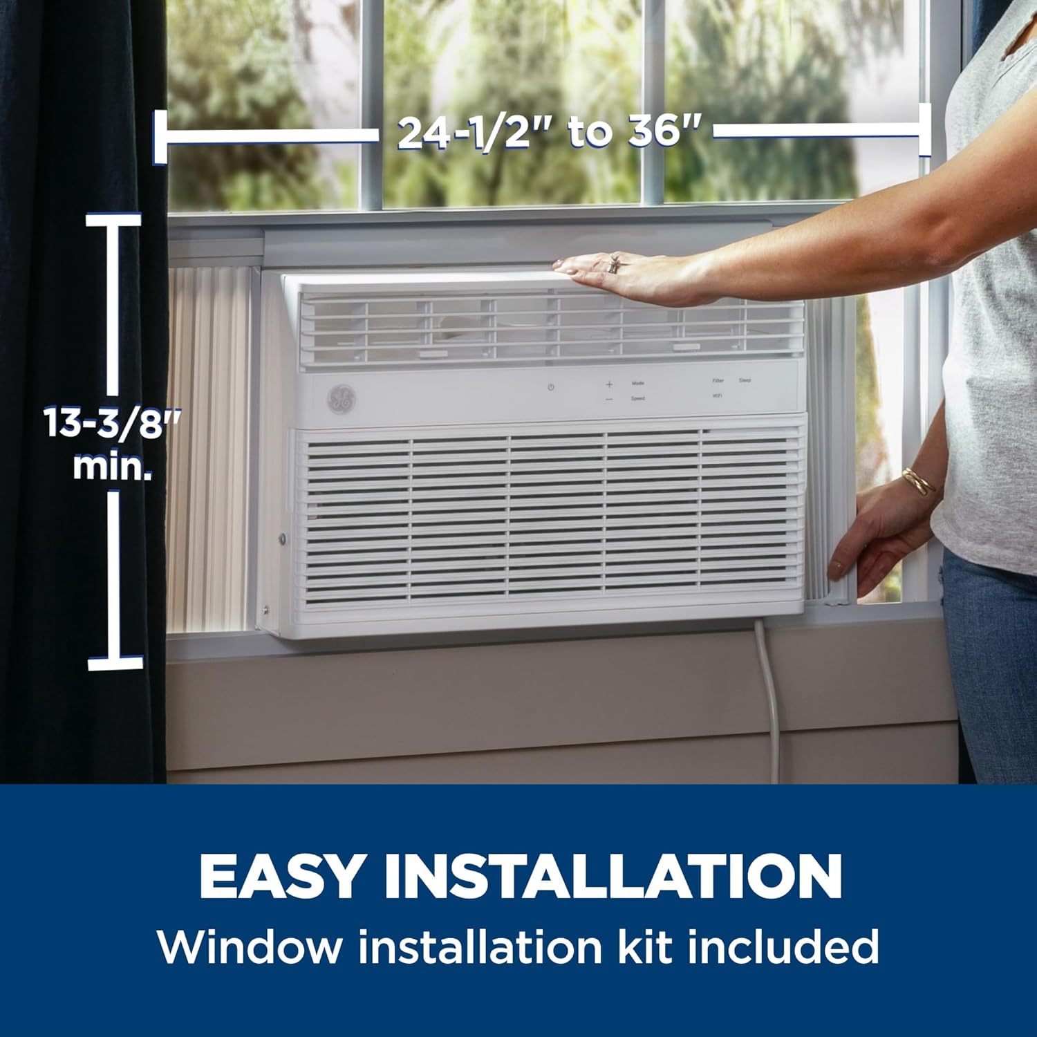 GE Window Air Conditioner 10000 BTU, Wi-Fi Enabled, Energy-Efficient Cooling for Medium Rooms, 10K BTU Window AC Unit with Easy Install Kit, Control Using Remote or Smartphone App