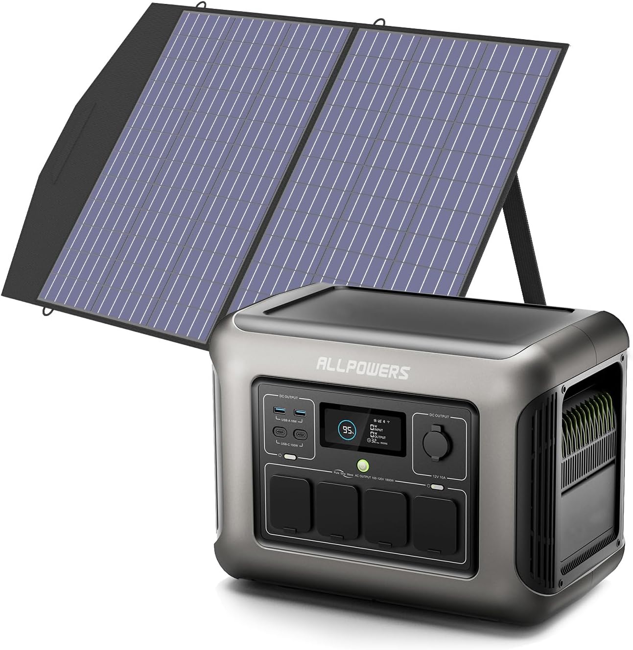 ALLPOWERS R1500 LITE Portable Power Station,1600W/1056Wh LiFePO4 Solar Generator, Solar Power with UPS Function, Fast Charging (R1500 LITE+SP027-100W)