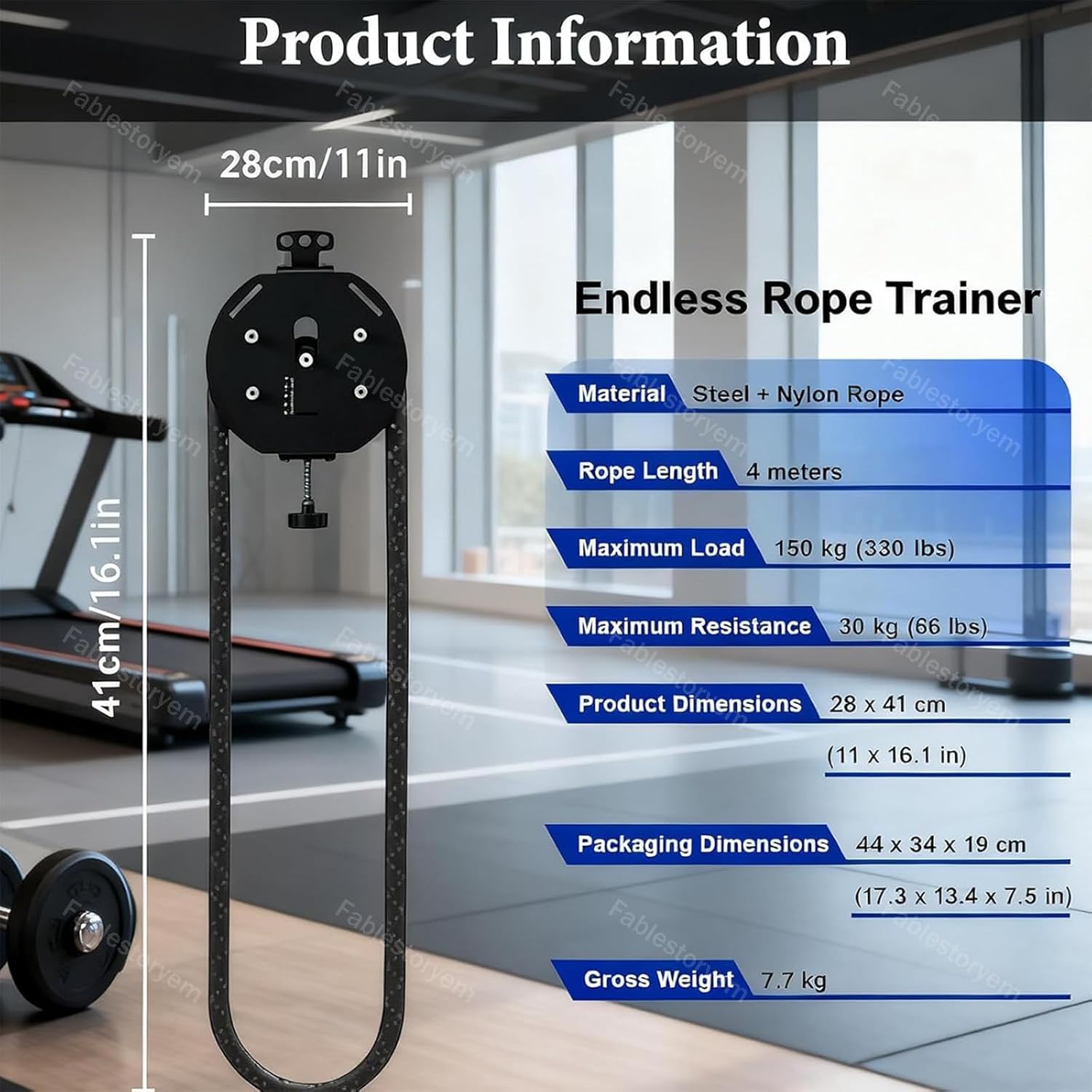 Fitness Rack Mounted Endless Rope Pulley System, Steel Drum Mounts on Upright, 14Ft Closed-Loop Nylon Rope, Home Gym Infinity Rope for Interval Resistance Training (with Strap & Buckles) Black