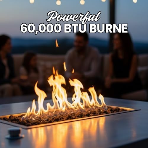 COOKE Palisades Rectangular Fire Pit Table - 44x36 - Chat Height - Natural Gas - Brushed Aluminum Top with 3cm Edge - Beige Powdercoat Base