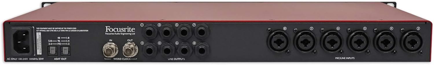 Focusrite Scarlett OctoPre 8-Channel Microphone Mic Preamp w/ADAT 192 kHz 109dB Bundle with (8) RockvilIe RCXFM20E-B 20 Foot Female to Male XLR Mic Cable Black 100% Copper