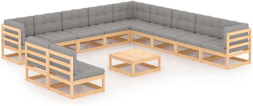 12 Piece Patio Lounge Set with Cushions Solid Pinewood,Pinewood Patio Lounge Set for Relaxation and Gatherings on The Patio or Deck Outdoor Furniture Sets, Patio Furniture