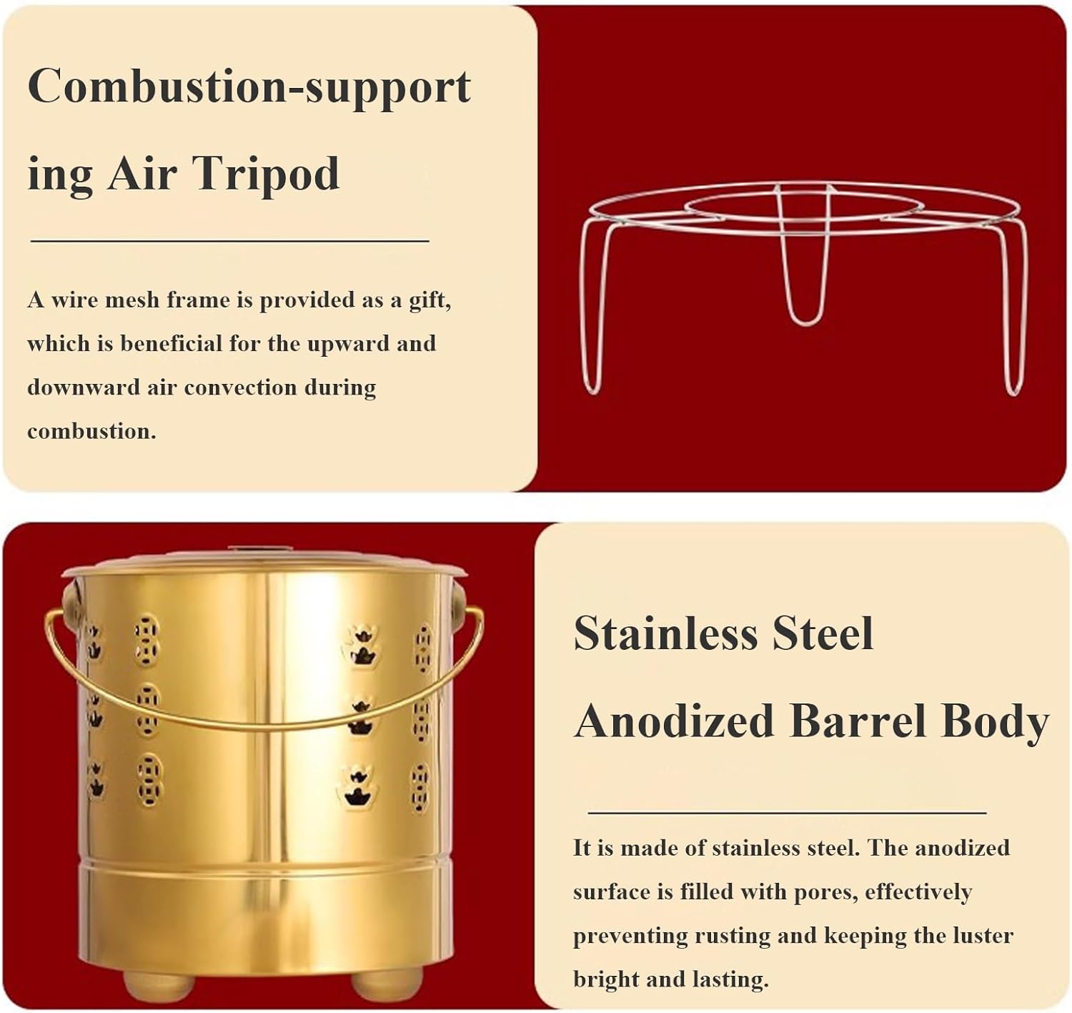 Stainless Steel Burn Barrel Incinerator Burn Barrel, Fire Barrel For Burning Trash Outdoor Yard Waste Incinerator Metal Incinerator Cage With Burning Tongs Fire Pit For Wood Rubbish Leaves Cardboard(S