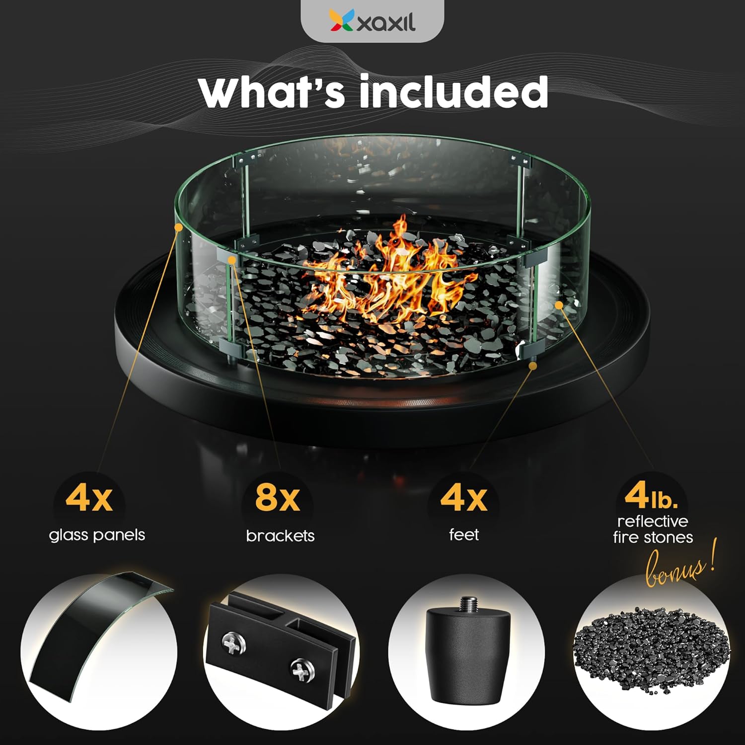 23'' x 6.6'' Round Tempered Glass Wind Guard for Fire Pit Table - Sturdy Shield Protection - Fire Glass Table Accessory with Heat & Vent Panel - Propane Gas Compatible