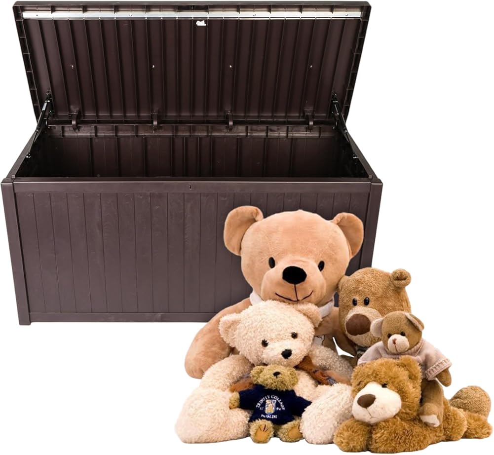 Outdoor Storage Box, Waterproof Lockable Resin Deck Box for Patio Furniture, Garden Tools, Pool Accessories, and Outdoor Cushions