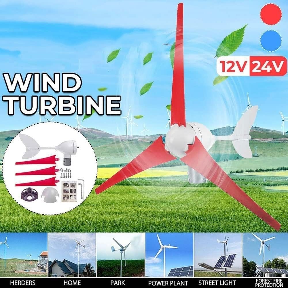 3 Blade Wind Turbine Generator 12V 24V Wind Power Generator with Charge Controller Low Wind Speed Starting Windmill Generator for Marine, RV, Home