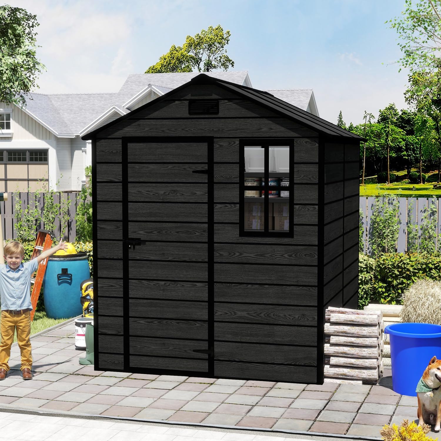 Campcraft 6X6Ft Resin Storage Shed Polypropylene Black Versatile Storage Solution Backyard Garden Durable Outdoor