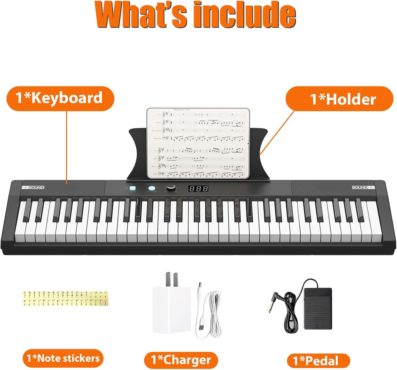 61 Key Weighted Piano Keyboard, with LCD, Note Stickers, Semi Weighted Portable Digital Piano, Small Piano Instrument, Electronic Musical Keyboard for Beginners and Professionals