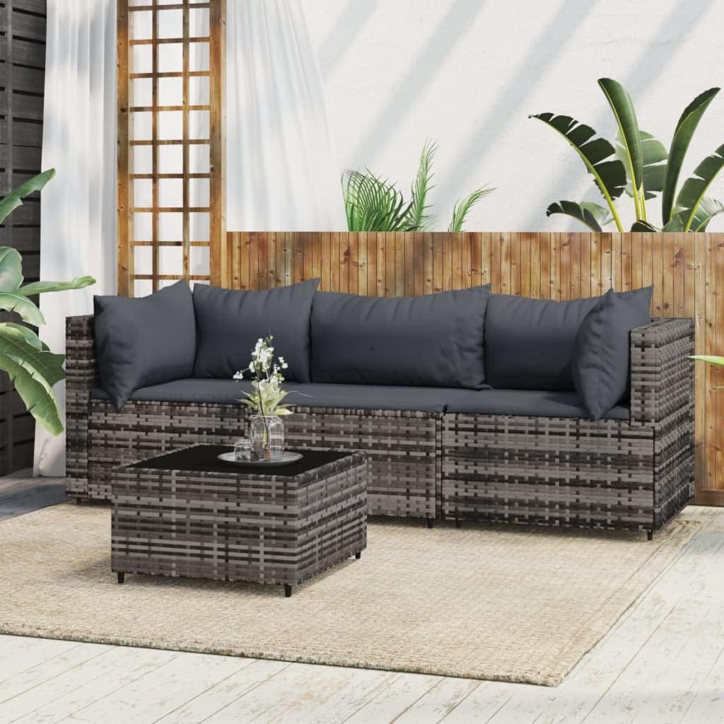 Patio Furniture, 4 Piece Patio Lounge Set with Cushions Gray Poly Rattan