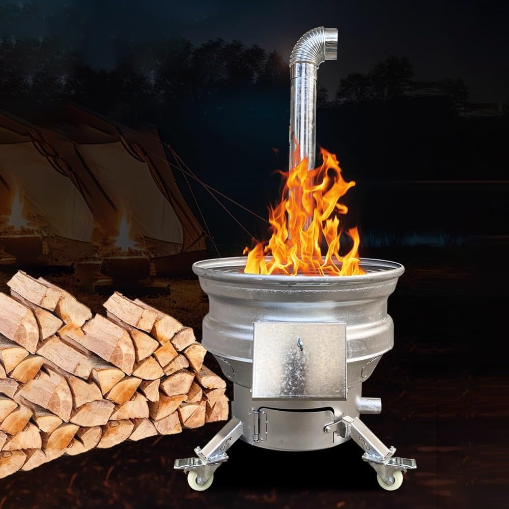 Fire Pits ﻿ Household Wood Stove Rural Wood Stove Rural Movable Pulley Floor Pot Heating Stove with Tabletop Firewood stove(Medium)