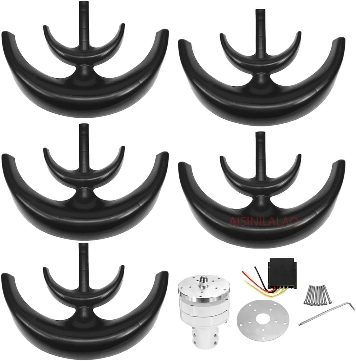 Black Vertical Axis Lantern Garden Boat Wind Generator,12V 24V 48V 2000W 5 Leaves Wind Turbine Kit with Controller for Home Camping & Boat Use