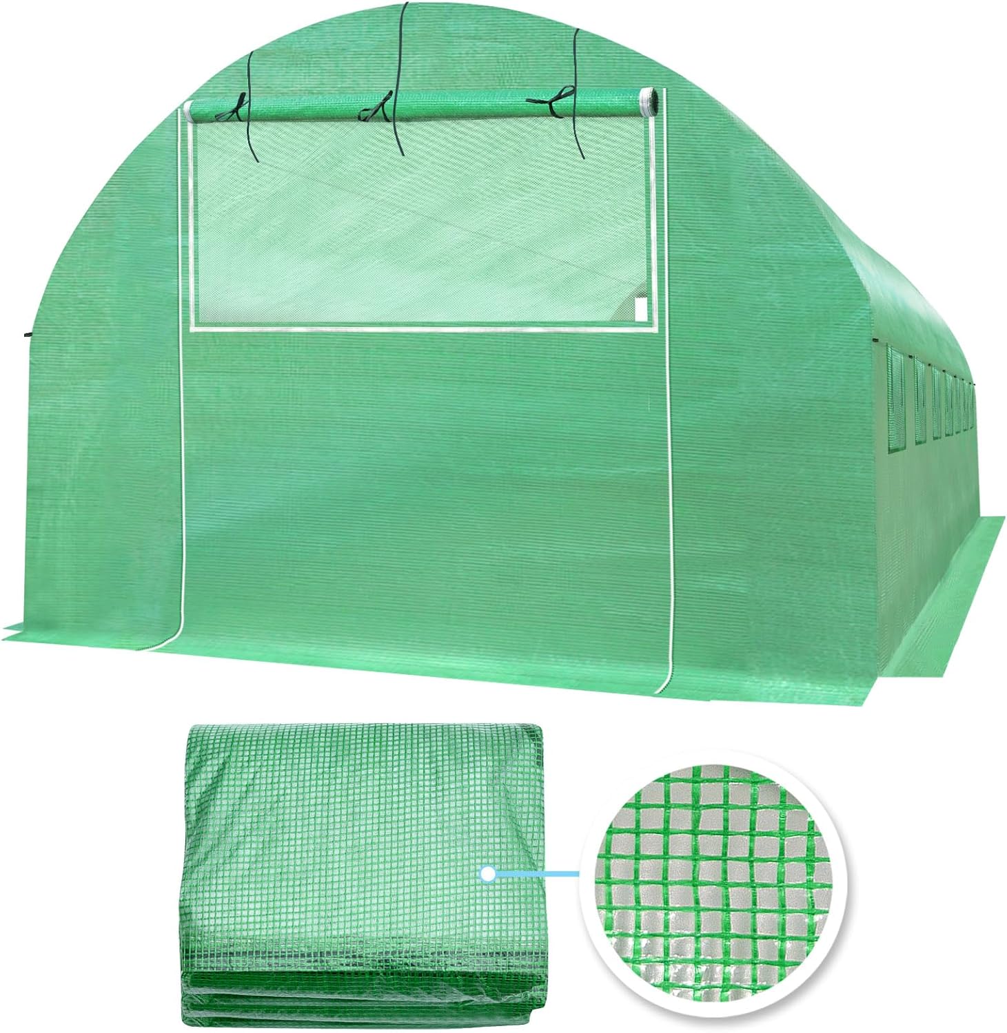 YardGrow Greenhouse Replacement Cover Larger Walk in Outdoor Plant Gardening Greenhouse, 2-Doors with 2 Mesh Windows, Frame Does NOT Included (25'x10'x6.6')