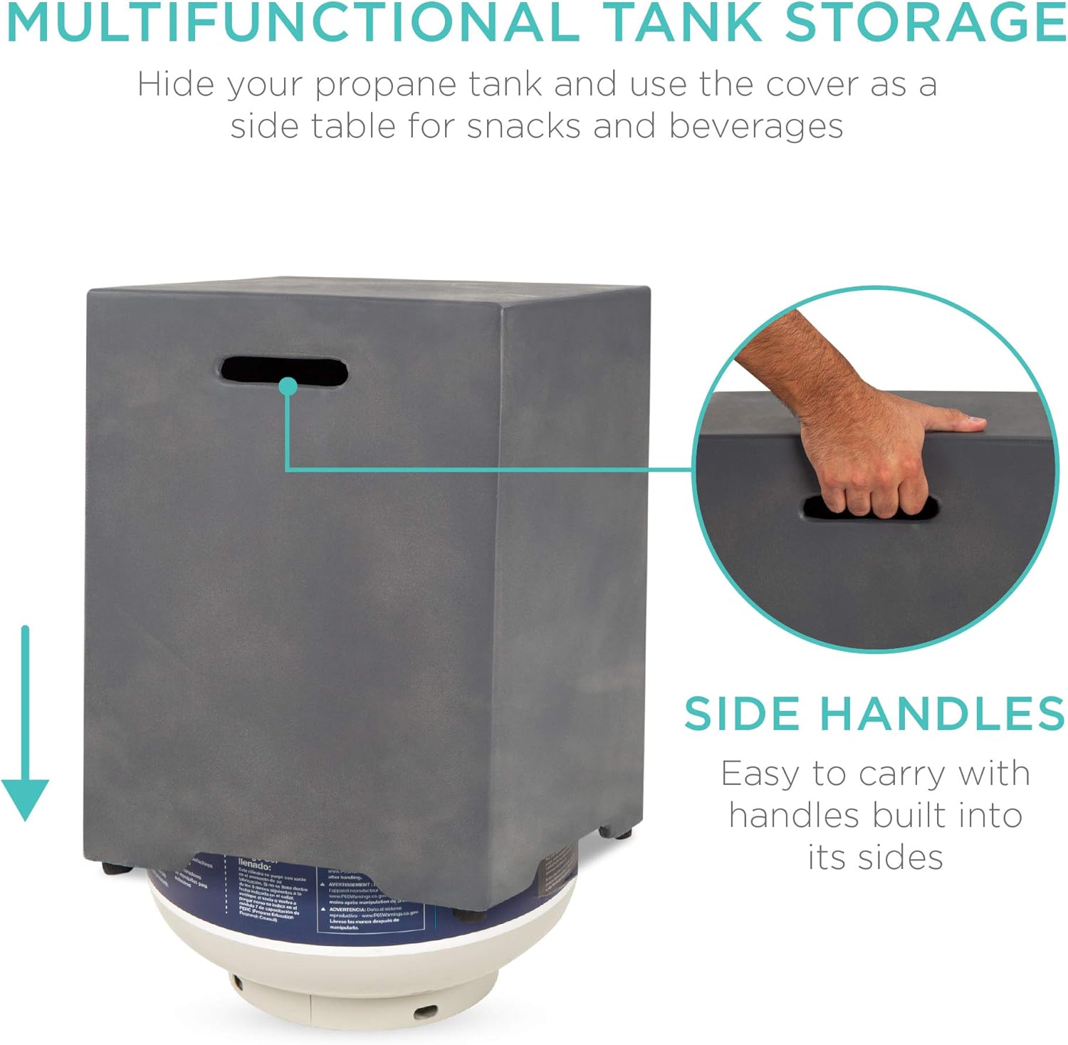 Best Choice Products 35x35-inch 40,000 BTU Square Propane Fire Pit Table for Backyard, Poolside w/Gas Tank Storage Side Table, Weather-Resistant Pit Cover, Glass Rocks - Distressed Gray