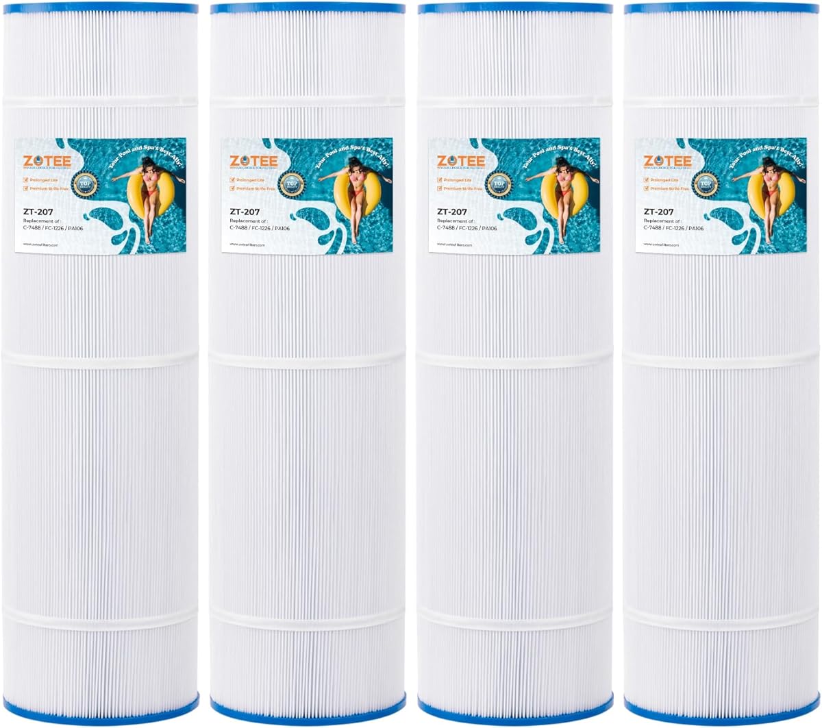 ZOTEE Pool Filter Cartridge Compatible with Pleatco PA106, Unicel C-7488, Filbur FC-1226, 4 Pack