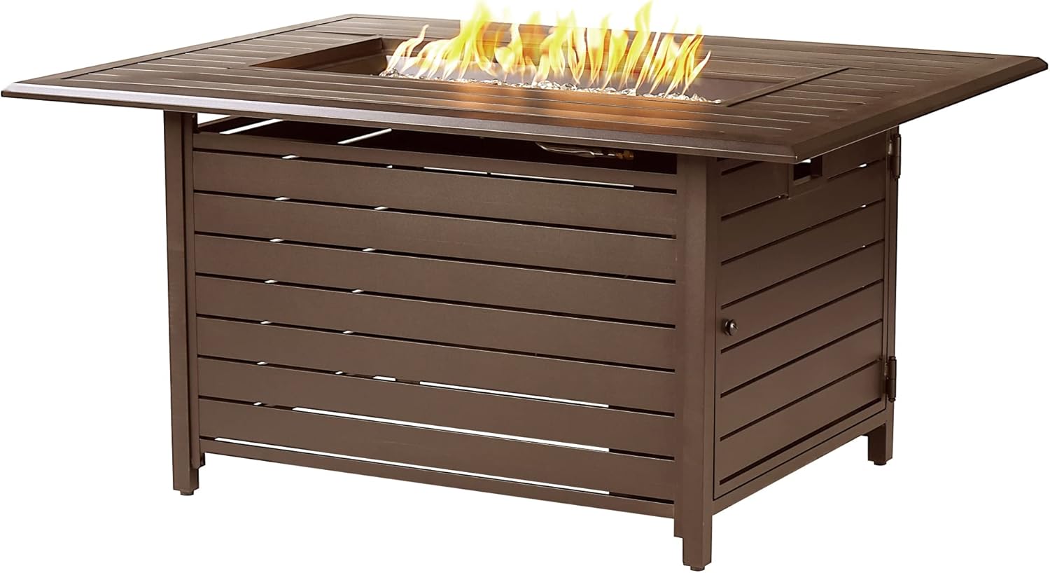 Rectangular 48 in. x 36 in. Aluminum Propane Fire Pit Table, Glass Beads, Two Covers, Lid, 57,000 BTUs in Brown Finish