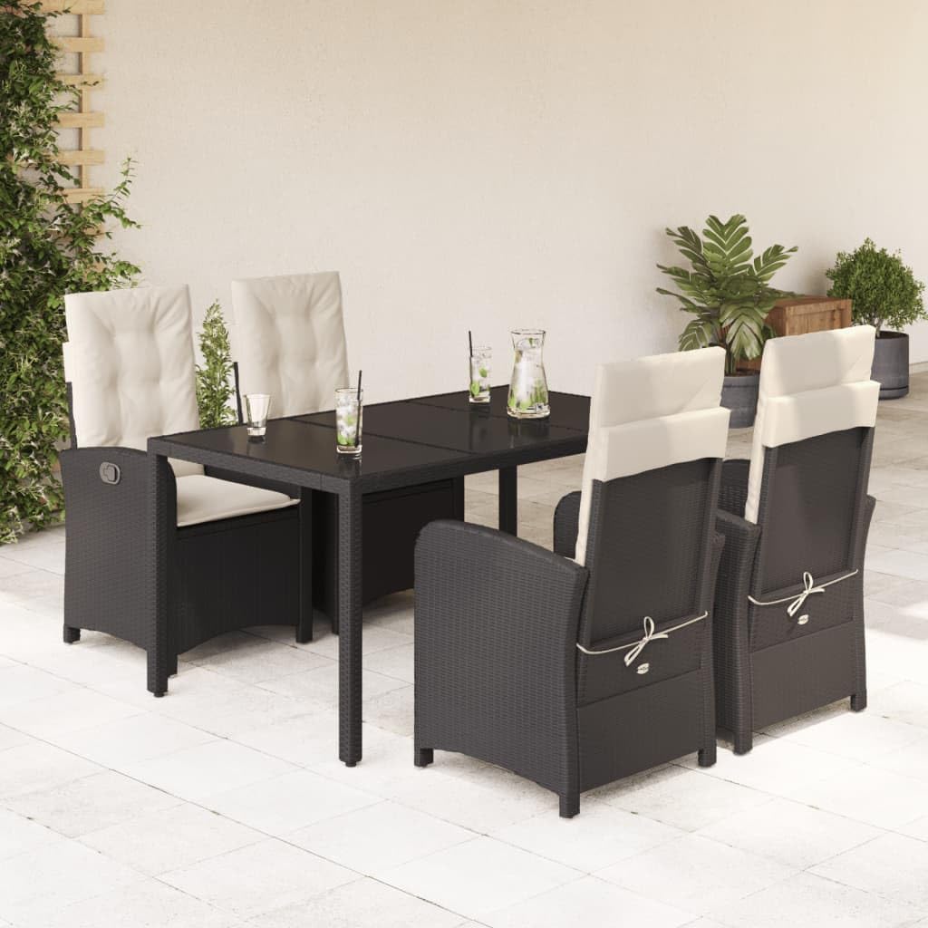 5 Piece Patio Dining Set with Cushions Black Poly Rattan Garden Furniture