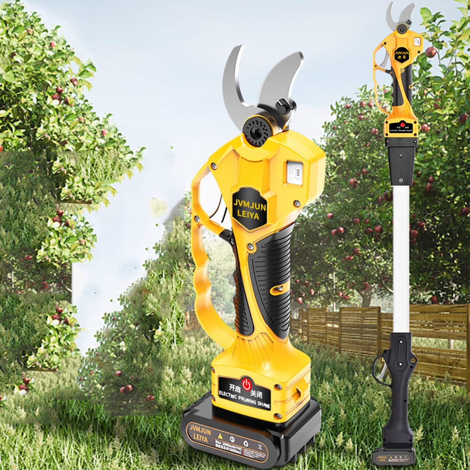 Cordless Electric Pruning Shears - 21V Professional Tree Branch Pruner Lithium Battery Powe Reach Extension Pole,1.18 Inch Cutting Diameter,LCD Display Screen,1.5mExtensionRod/2291