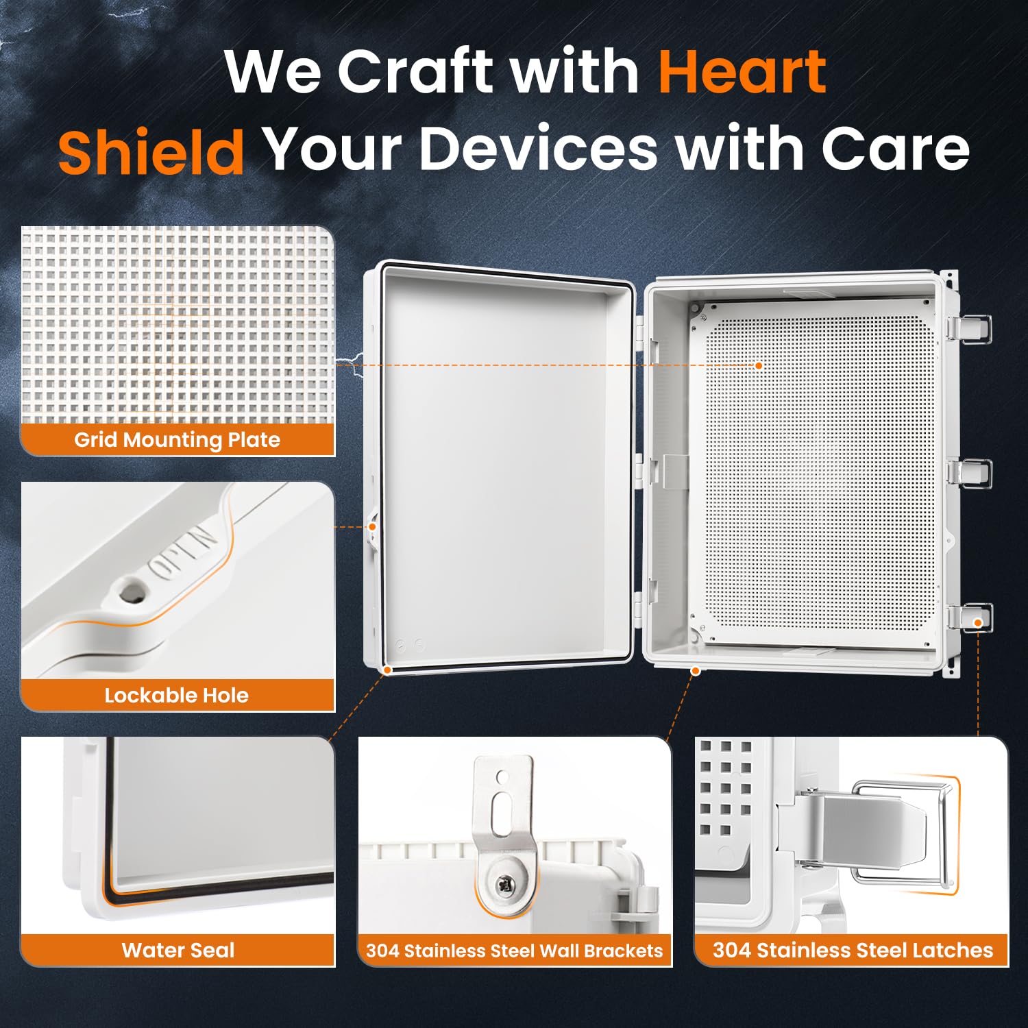 QILIPSU Waterproof Junction Box IP67 Outdoor Plastic Electrical Project Enclosure Weatherproof with Mounting Plate, Wall Brackets, Hinged Grey Cover 20