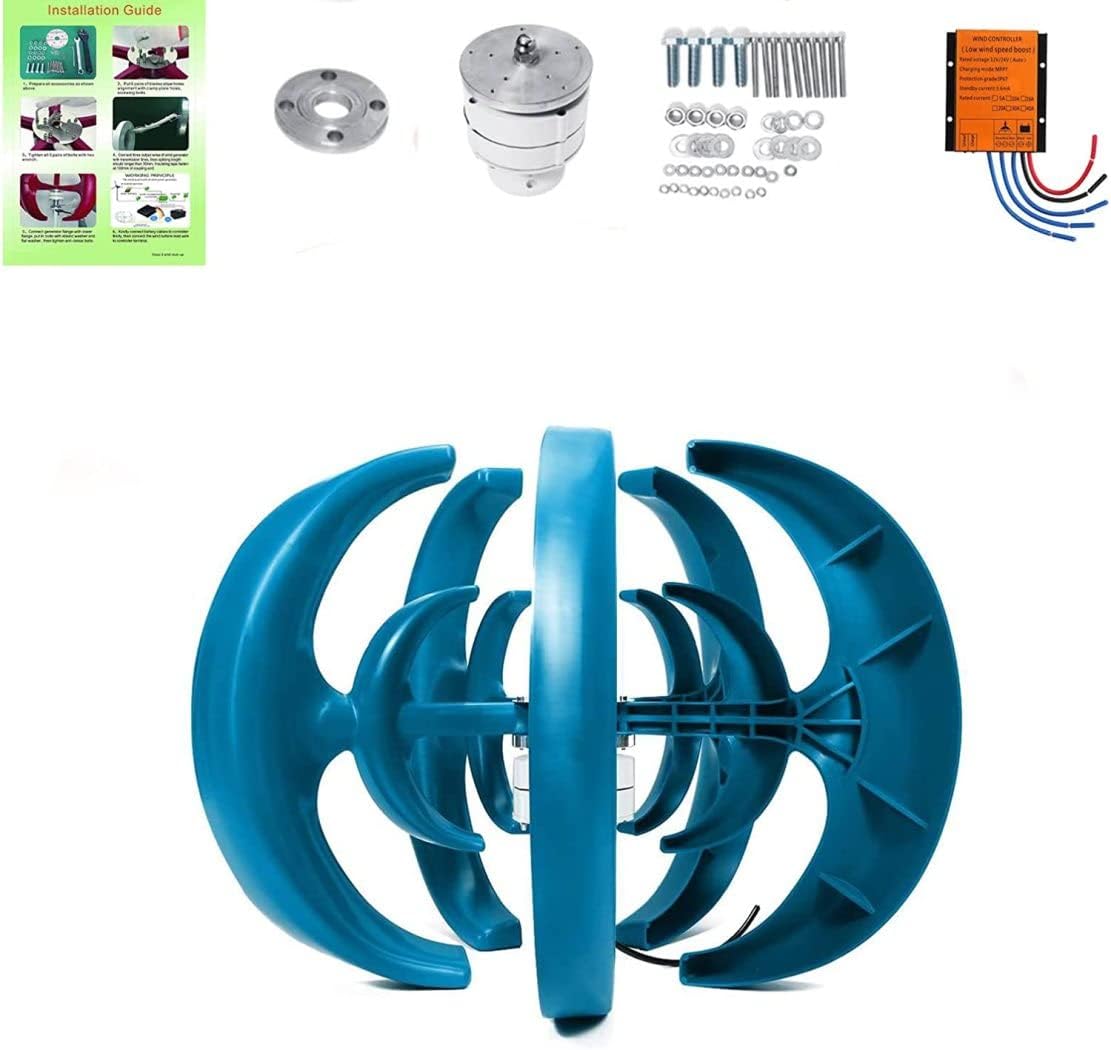 LiuSj JUnSt Vertical Axis Lantern Wind Turbines Generator Kit, 8000W 12V 24V 48V 5 Blades Low Noise Vertical Wind Generator for Home Hybrids Streetlight Use(Blue)