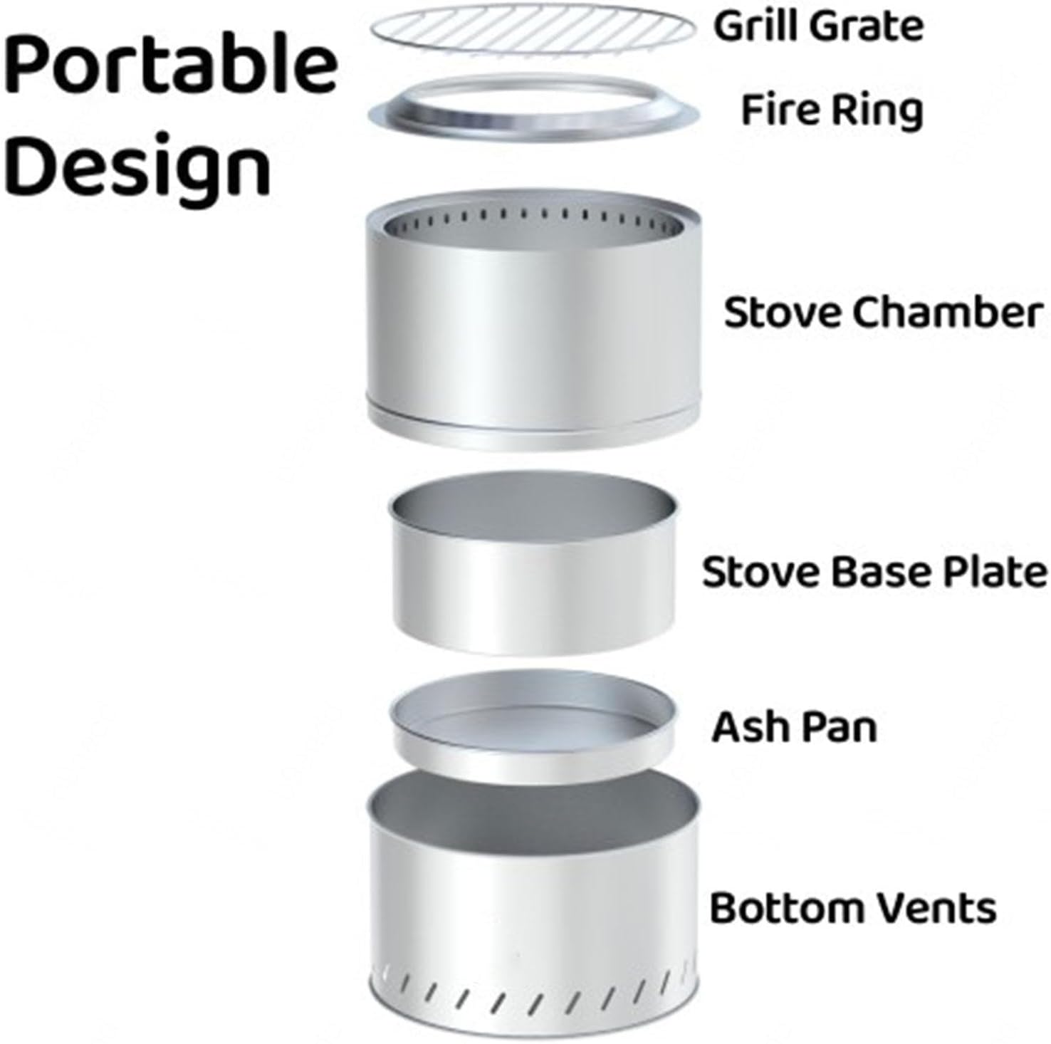 15 Inch Stainless Smokeless Fire Pit Outdoor Portable Firepit,Durable Stainless Steel for Wood Burning Fire Pit Smokeless for Patio Garden,Camping,Backyard