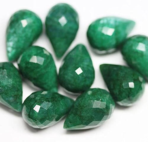 Natural Color Enhanced Green Emerald Faceted Tear Drop Briolette Loose Gemstone Craft Beads Pairs 10 pcs 23mm