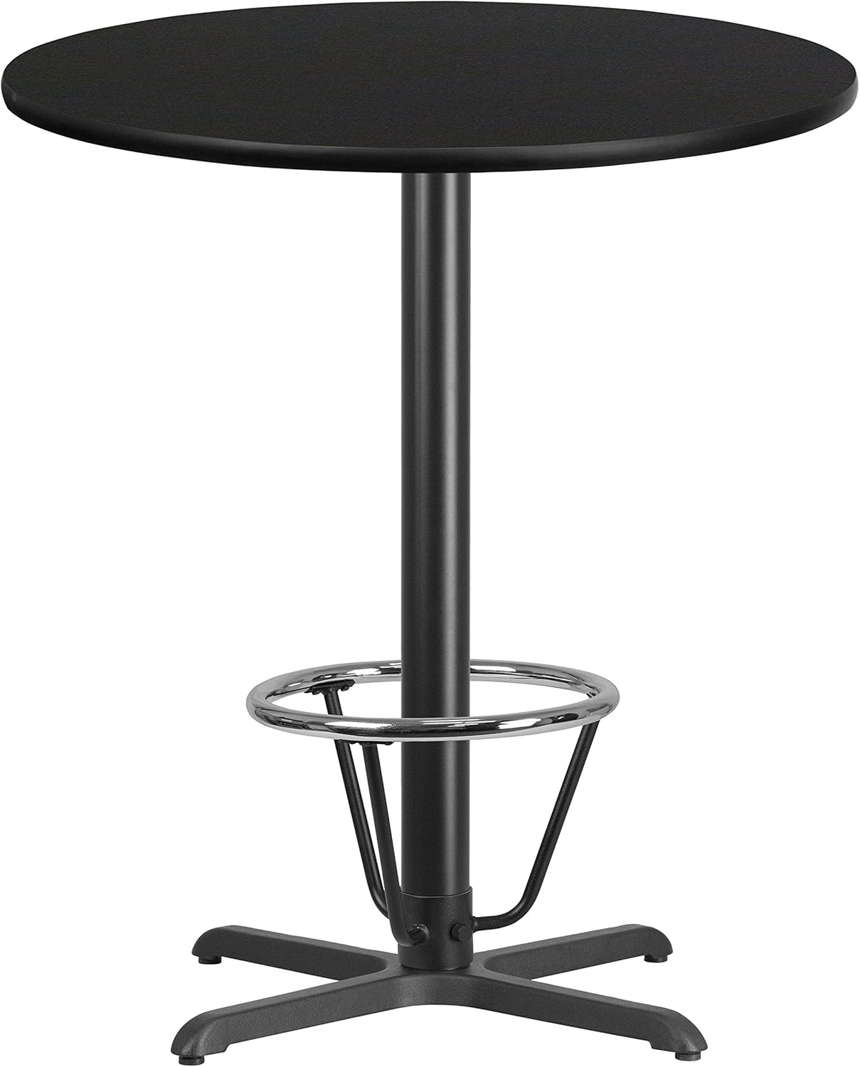 Flash Furniture 36'' Round Black Laminate Table Top with 30'' x 30'' Bar Height Table Base and Foot Ring