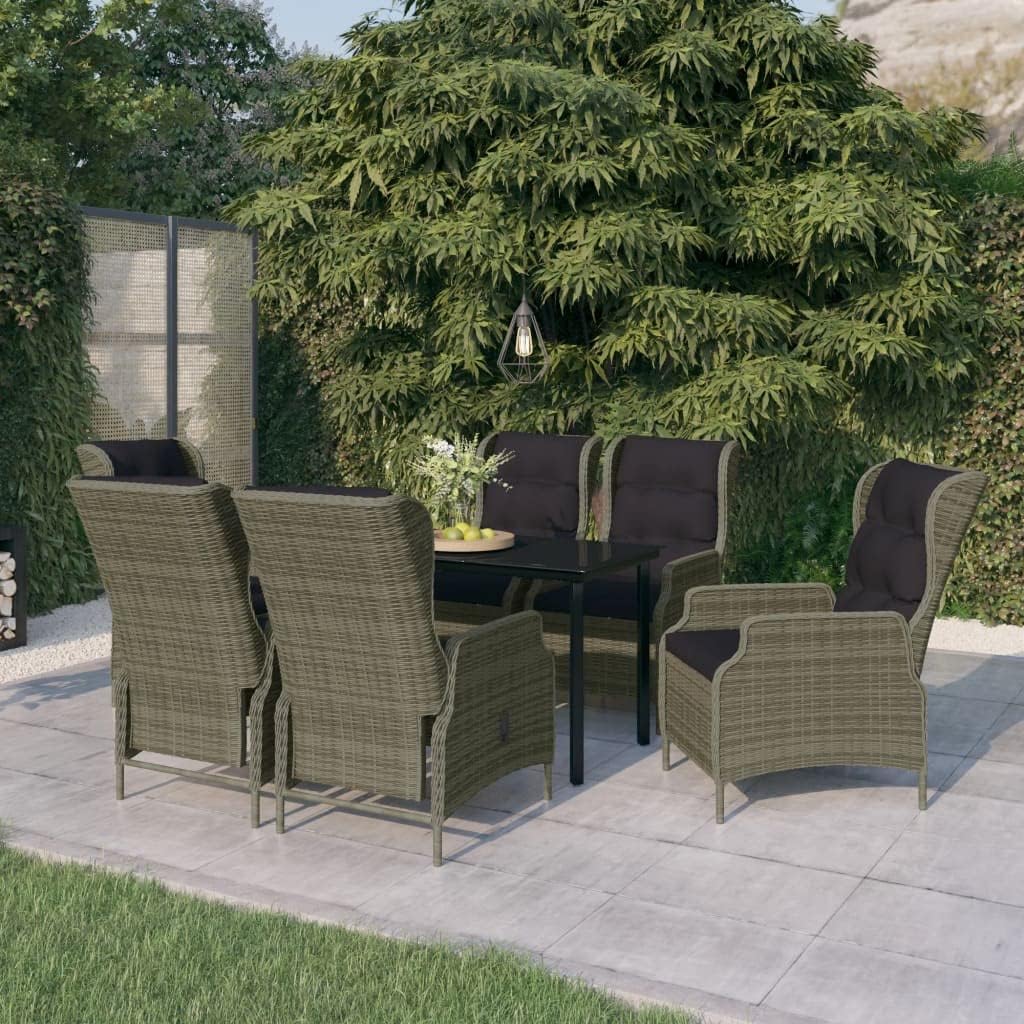 Furniture Sets 7 Piece Patio Dining Set Brown,Premium Patio Dining Set with Reclining Chairs and Elegant Glass Tabletop for Outdoor Relaxation and Entertainment Garden Conversation Sets