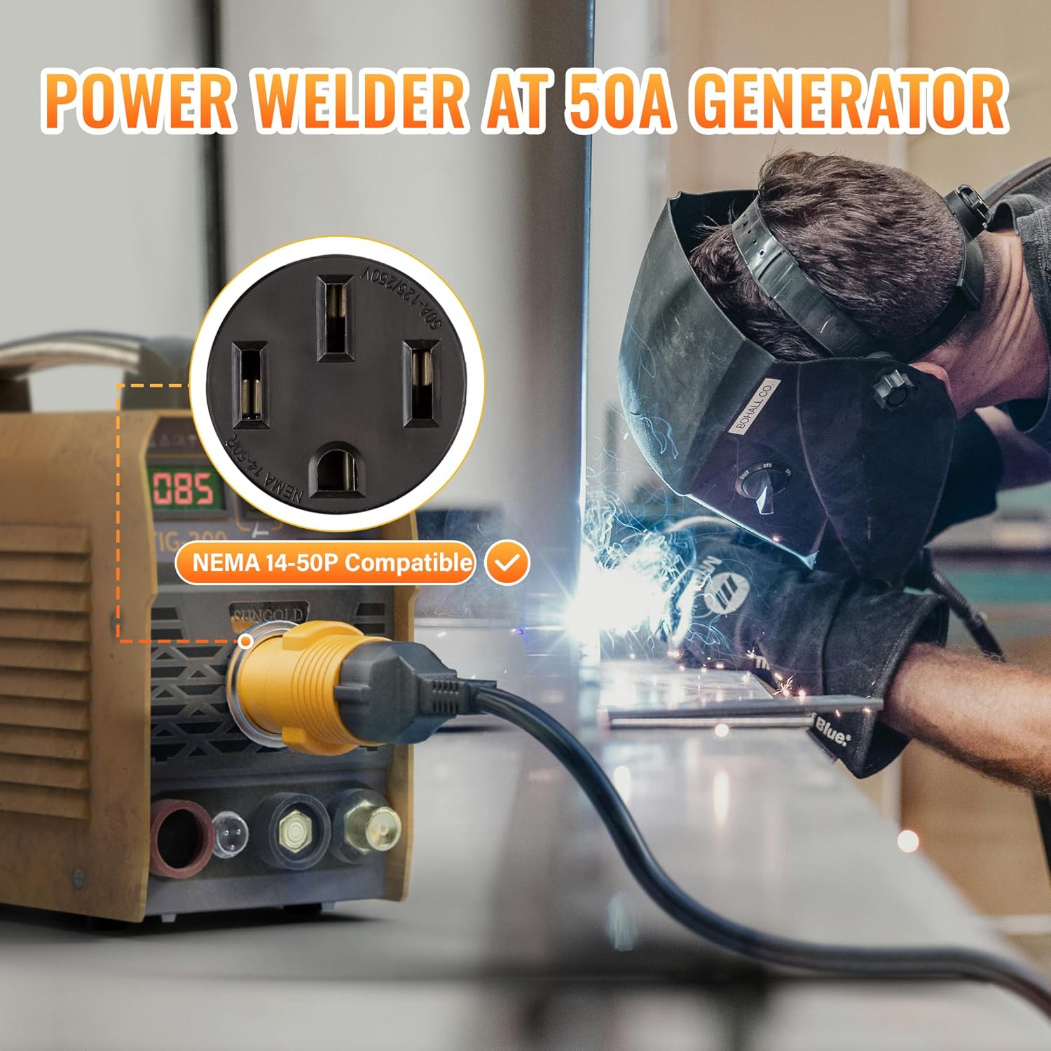 MECMO 50 Amp Y Splitter Adapter Cord for RV EV, 4-Prong 250-Volt NEMA 14-50P to x2 NEMA 14-50R 50A Generator Splitter, Nema 14-50P to 6-50R Welder Adapter 50 Amp 4 Prong Generator to 3 Prong Welding